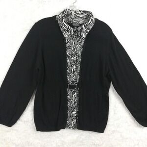 Notations Womens Sweater Cardigan Button Up‎ Shirt Black White Zebra Print XL